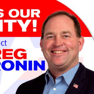 Close up on the Greg Cronin Yard Sign