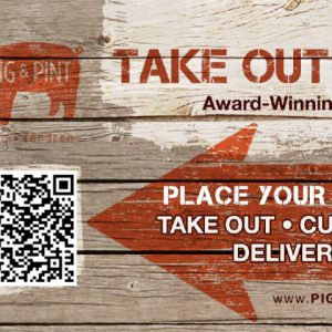 Close up of the Pig and Pint Take Out Card